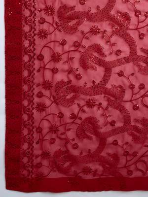 Georgette Heavy Embroidery Work Red Saree with Unstitched Blouse 7
