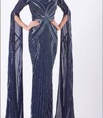 "NAVY BLUE HAND EMBROIDERY ZARI WORK LONG SLEEVE WEDDING KAFTAN "