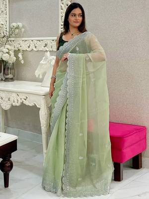 Mahendi Colour Pure Soft Burberry Zimmy Choo Silk Blend Sarees With Unstitched Blouse  1