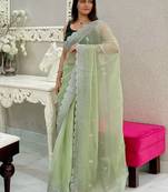 Mahendi Colour Pure Soft Burberry Zimmy Choo Silk Blend Sarees With Unstitched Blouse 