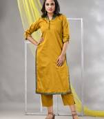 Mustard satin solid straight kurta set