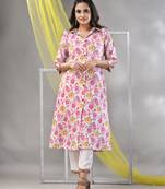 White cotton printed a-line kurta set