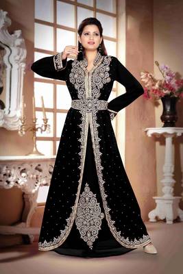 Black Georgette Zari Work Kaftan 1
