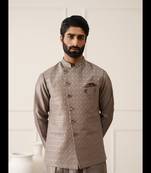 Dark grey resham and sequins embroidered waistcoat kurta set