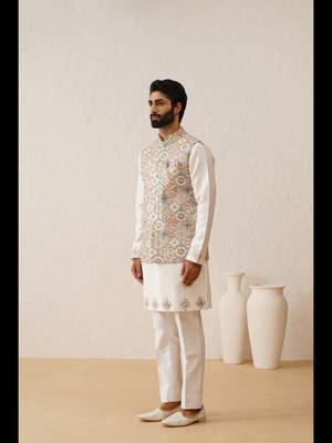 Multicolor thread embroidered nehru jacket  kurta set 3