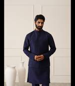 Navy blue resham and swarovski embroidered waistcoat kurta set