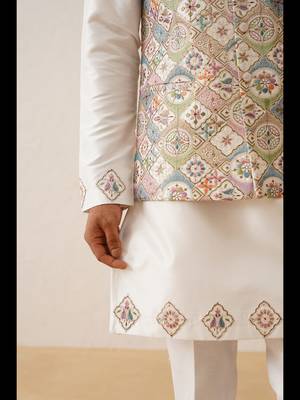 Multicolor thread embroidered nehru jacket  kurta set 5