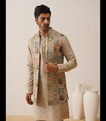 Multicolor thread embroidered waistcoat kurta set