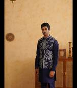 Navy sequins and thread embroidered waistcoat set