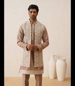 Rose gold chikankari work waistcoat kurta set