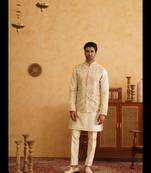 Cream resham and mirror embroidered waistcoat kurta sets