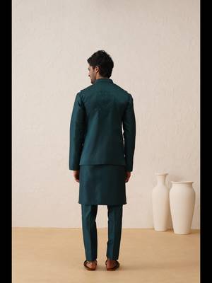 Teal green swarovski embroidered waistcoat kurta set 4