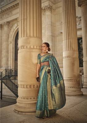 Rajtex Green Woven Zari Silk Saree With Blouse 1