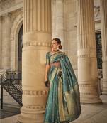 Rajtex Green Woven Zari Silk Saree With Blouse