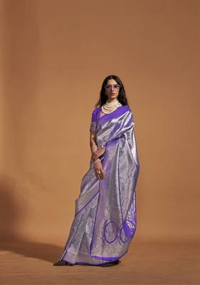 Rajtex Purple Woven Zari Silk Saree With Blouse 1