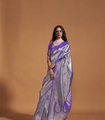 Rajtex Purple Woven Zari Silk Saree With Blouse