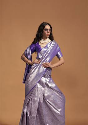 Rajtex Purple Woven Zari Silk Saree With Blouse 2
