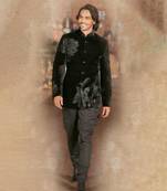 Black silk velvet embroidered bandhgala