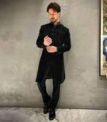 Black velvet embroidered sherwani