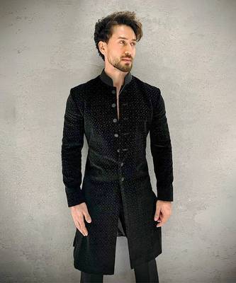 Black velvet embroidered sherwani 2
