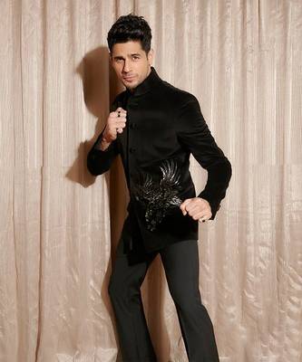 Black silk velvet embroidered bandhgala 3