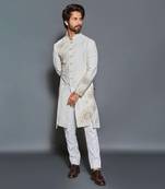 Ivory matka silk embroidered sherwani