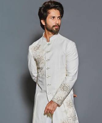 Ivory matka silk embroidered sherwani 2