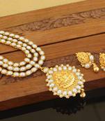 Designer gold plated pearl temple necklace set