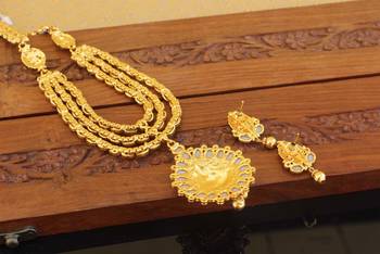 Designer gold plated pearl temple necklace set 4