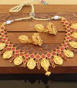 Designer gold plated kempu temple necklace set