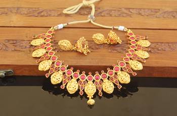 Designer gold plated kempu temple necklace set 2