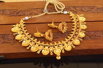 Designer gold plated kempu temple necklace set 3