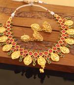 Designer gold plated kempu temple necklace set