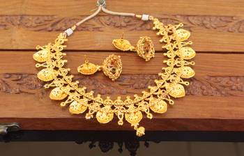 Designer gold plated kempu temple necklace set 5