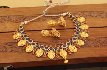 Designer gold plated kempu temple necklace set 1