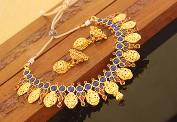 Designer gold plated kempu temple necklace set 2