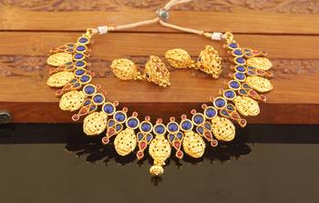 Designer gold plated kempu temple necklace set 3