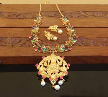 Designer gold plated temple necklace set 1