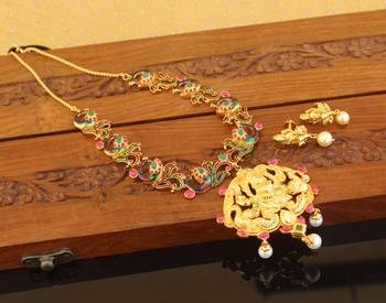 Designer gold plated temple necklace set 2