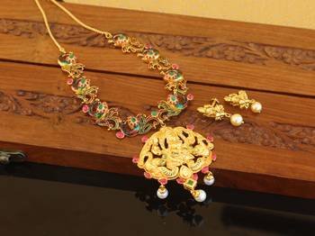 Designer gold plated temple necklace set 3