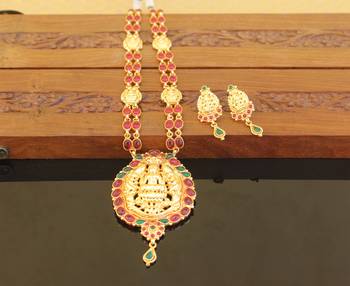 Designer gold plated temple necklace set 2