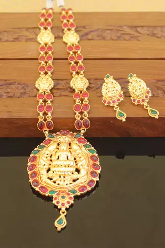 Designer gold plated temple necklace set
