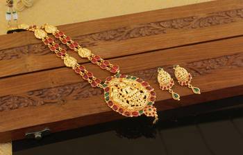 Designer gold plated temple necklace set 3