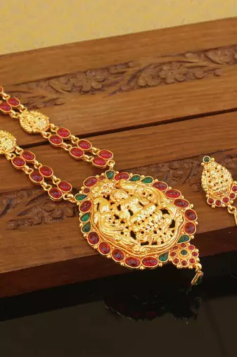 Designer gold plated temple necklace set