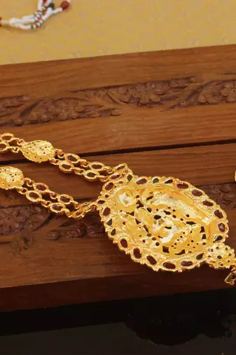 Designer gold plated temple necklace set