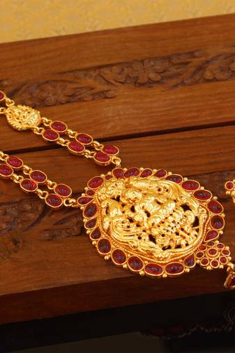 Designer gold plated temple necklace set