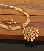 Designer gold plated kempu necklace set