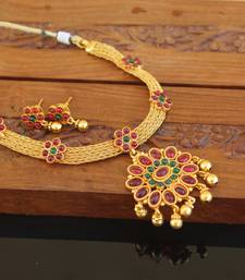 Designer gold plated kempu necklace set