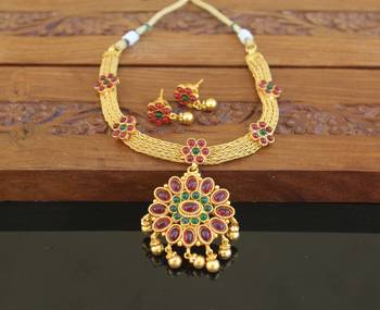 Designer gold plated kempu necklace set 3