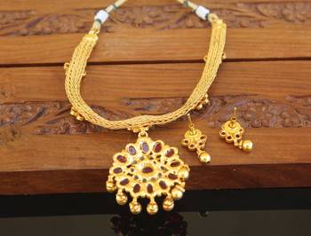 Designer gold plated kempu necklace set 4